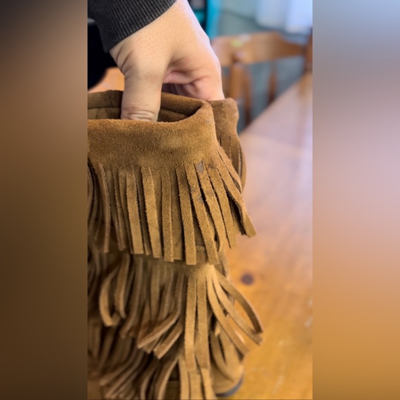 Min neto la Layer Fringed Leather Stitched Moccasin Pool no Boots Size 8 - Picture 4 of 13